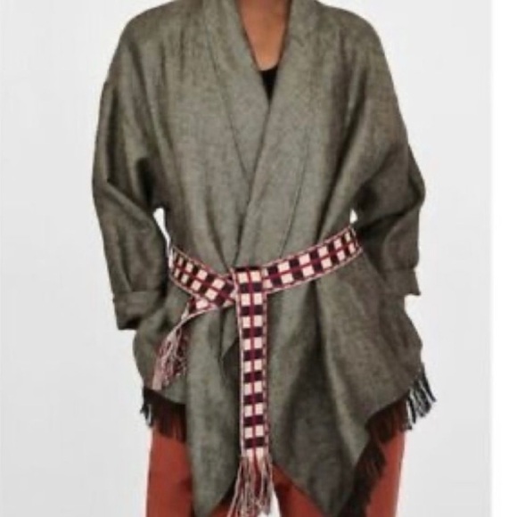 Zara Linen Cardigan Jacket Knit Brown Fringe Long Sleeve Womens XS S - Picture 5 of 13